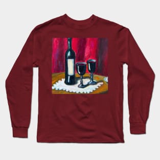 Bottle of Wine with Two Glasses Long Sleeve T-Shirt